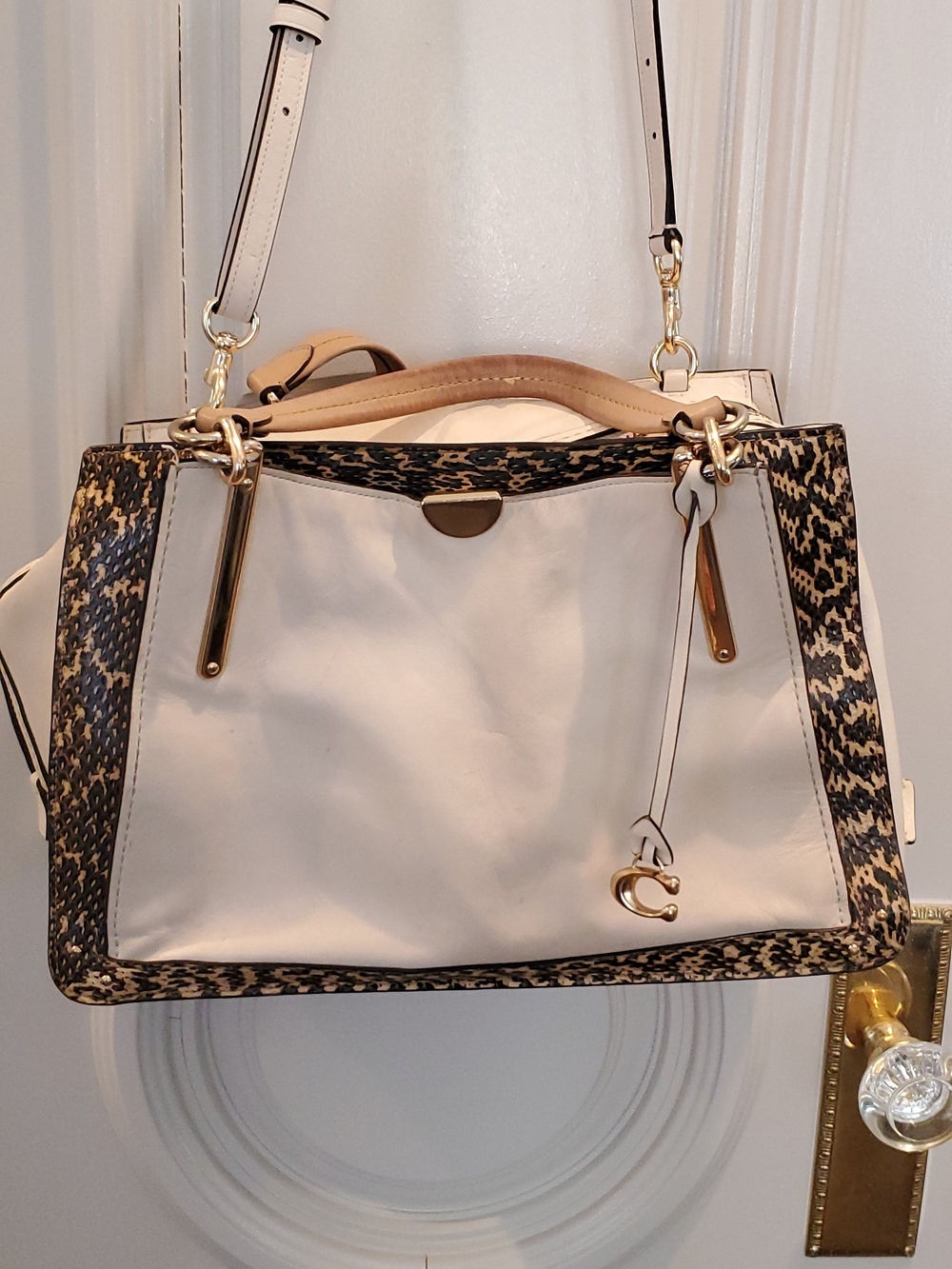 Coach Cream and Black & Cream Snake Satchel with Gold Hardware